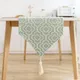 Elegant Jacquard Turquoise Cotton Linen Table Runner with Tassels Dresser Scarf for Home Party