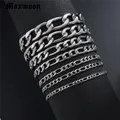 Maxmoon Bracelets For Men Women 3/5/7/9/11mm Silver Color Stainless Steel Curb Cuban Link Chain