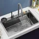 304 Stainless Steel Waterfall Kitchen Sink Pull type faucet Single Slot High Pressure Cup Washer