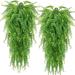 2pcs Artificial Hanging Ferns Plants Vine Fake Ivy Boston Fern Hanging Plant Outdoor UV Resistant Plastic Plants for Wall Indoor Hanging Baskets Wedding Decor