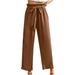 Brglopf Women s Wide Leg Palazzo Pants High Elastic Waisted Tie Belt Business Work Trousers Long Straight Dress Pants with Pockets(Brown M)