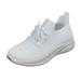 ZIZOCWA Flat Bottomed Casual Sports Shoes for Women Ladies Fashion Breathable Mesh Knitted Lace Up Stretch Cloth Tennis Shoes Soft Bottom White Size38