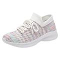 ZIZOCWA Summer Women Mesh Walking Shoes Colorful Knitted Stretch Cloth Breathable Lightweight Soft Sole Casual Shoes for Running Tennis White Size37