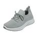 ZIZOCWA Flat Bottomed Casual Sports Shoes for Women Ladies Fashion Breathable Mesh Knitted Lace Up Stretch Cloth Tennis Shoes Soft Bottom Grey Size38