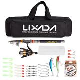 Lixada Lixada Fishing Rod Reel Combo Telescopic Fishing Rod Reel Fishing Line Lures Hooks Swivels Saltwater Freshwater Travel Fishing Accessories Kit