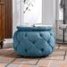 17.7"H Burlap Large Button-Tufted Round Storage Ottoman with Storage Space and Lid for Living Room, Bedroom
