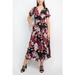 Sage Collective V-Neck Short Sleeve Tie Waist Floral Print Fir & Flare Clipped Chiffon Dress-FULL BLOOM NOIR / 4