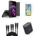 Accessories for Samsung Galaxy A54 5G - Belt Holster Kickstand Rugged Case (Purple Galaxy Wolf) Screen Protectors UL Listed Type-C PD Wall Charger 3-Pack of USB Cables (3ft 6ft 10ft)