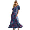 Plus Size Women's Flutter-Sleeve Crinkle Dress by Roaman's in Teal Flowy Batik (Size 30/32)