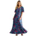Plus Size Women's Flutter-Sleeve Crinkle Dress by Roaman's in Teal Flowy Batik (Size 18/20)