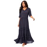 Plus Size Women's Lace Crinkle Maxi Dress by Roaman's in Blue Medallion Lace (Size 30/32)