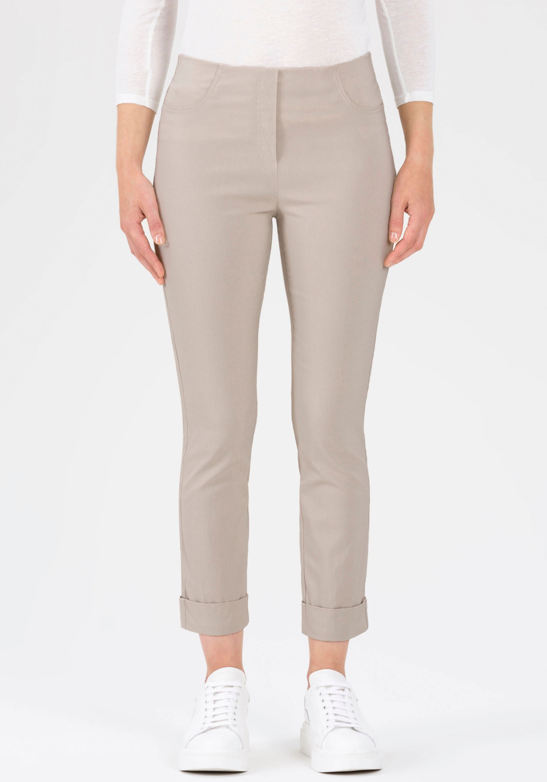 3/4-Hose STEHMANN "Igor", Damen, Gr. 48, N-Gr, weiß (kalk), Web, Obermaterial: 72% Viskose, 25% Polyamid, 3% Elasthan, figurbetont 3/4-Länge, Hosen, in Größen 32 bis 52, aus Viskose mit Stretch