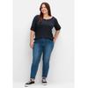 Stretch-Jeans SHEEGO "Große Größen", Damen, Gr. 44, Normalgrößen, blau (blau denim), Obermaterial: 99% Baumwolle, 1% Elasthan, unifarben, casual, relaxed fit lang, Jeans, im komfortablen Curvy-Schnitt VERENA