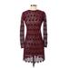 Shoshanna Casual Dress - Party Crew Neck Long sleeves: Burgundy Print Dresses - Women's Size 2