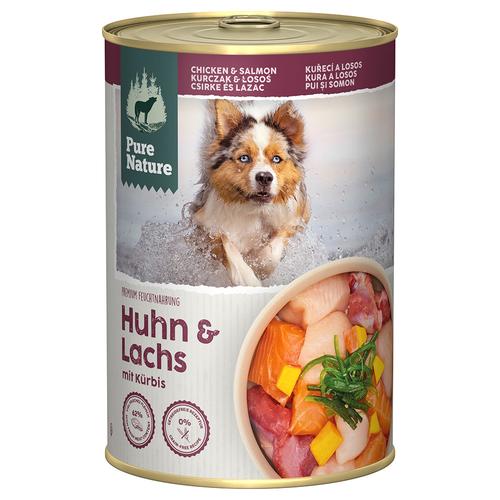 6x 400g Pure Nature Adult Huhn & Lachs Hundefutter nass