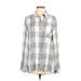 Amaryllis Long Sleeve Button Down Shirt: White Checkered/Gingham Tops - Women's Size Small