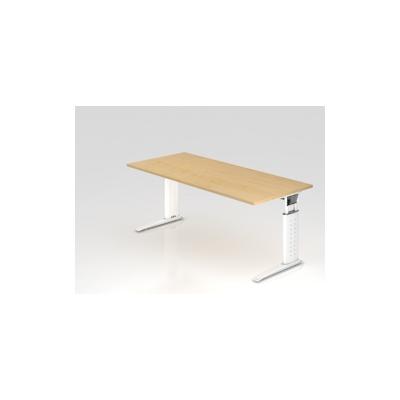 PROREGAL Schreibtisch Mauri | Ahorn | Weißes Gestell | BxT 180x80cm | Arbeitshöhe 68-86cm | höhenjustierbar, 2cm Raster | C-Fuß-Gestell Image