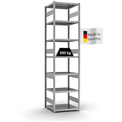 PROREGAL Fachbodenregal Stecksystem | Grundregal | HxBxT 300x75x60cm | 7 Ebenen | Fachlast 330 kg | Beidseitig nutzbar | Verzinkt Image