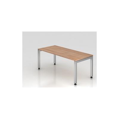 PROREGAL Schreibtisch Pejo | Nussbaum | Silber Gestell | BxT 180x80cm | Arbeitshöhe 68-76cm | höhenverstellbar | 4-Fuß-Gestell eckig Image