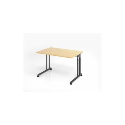 PROREGAL Schreibtisch Nilo | Ahorn | Graues Gestell | BxT 120x80cm | Arbeitshöhe 68-82cm | höhenjustierbar, 1cm Raster | C-Fuß-Gestell | Bürotisch Image