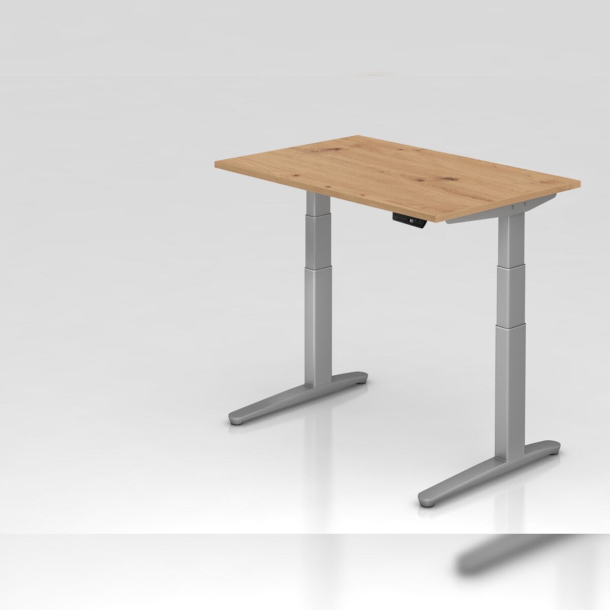 PROREGAL Sitz-Steh-Schreibtisch Pekka | Asteiche | Silber GestellBxT 120x80cm | Höhe 65-130cm | elektrisch stufenlos höhenverstellbar | C-Fuß Gestell Image