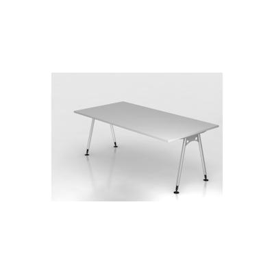 PROREGAL Schreibtisch Keijo | Grau | BxT 200x100cm | Höhe 68-76cm | stufenlos höhenverstellbar | A-förmiges Rundrohrgestell Silber | Bürotisch Image