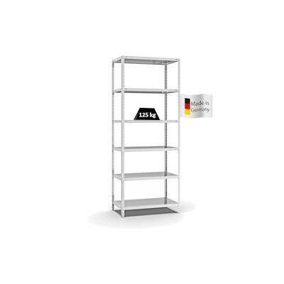 PROREGAL Fachbodenregal Schraubsystem | Grundregal | HxBxT 250x100x50cm | 6 Ebenen | Fachlast 125 kg | Beidseitig nutzbar | Lichtgrau Image