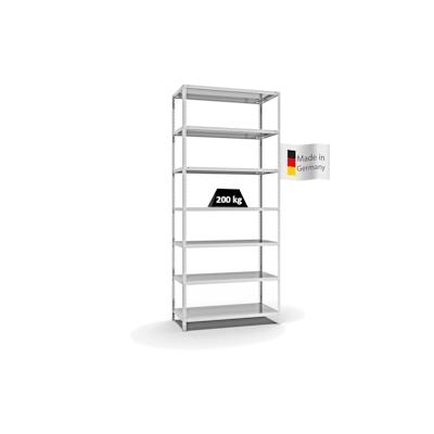 PROREGAL Fachbodenregal Schraubsystem | Grundregal | HxBxT 300x130x60cm | 7 Ebenen | Fachlast 200 kg | Beidseitig nutzbar | Lichtgrau Image