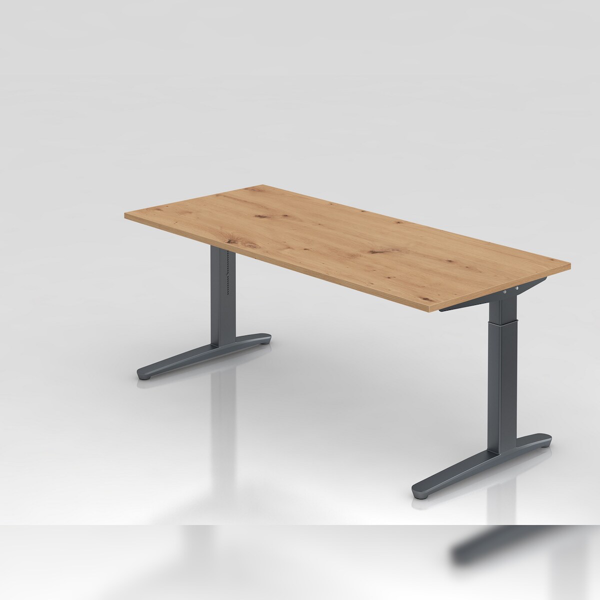 PROREGAL Schreibtisch Mika | Asteiche | Graues Gestell | BxT 180x80cm | Arbeitshöhe 65-85cm | höhenjustierbar, 1cm Raster | C-Fuß-Gestell Image