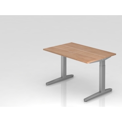 PROREGAL Schreibtisch Mika | Nussbaum | Silber Gestell | BxT 120x80cm | Arbeitshöhe 65-85cm | höhenjustierbar, 1cm Raster | C-Fuß-Gestell Image