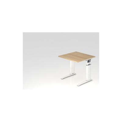 PROREGAL Schreibtisch Mauri | Eiche | Weißes Gestell | BxT 80x80cm | Arbeitshöhe 68-86cm | höhenjustierbar, 2cm Raster | C-Fuß-Gestell | Bürotisch Image