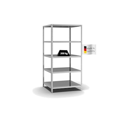 PROREGAL Fachbodenregal Schraubsystem | Grundregal | HxBxT 200x100x80cm | 5 Ebenen | Fachlast 200 kg | Beidseitig nutzbar | Verzinkt Image