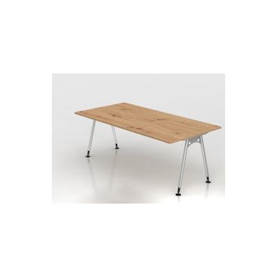 PROREGAL Schreibtisch Keijo | Asteiche | BxT 200x100cm | Höhe 68-76cm | stufenlos höhenverstellbar | A-förmiges Rundrohrgestell Silber | Bürotisch Image
