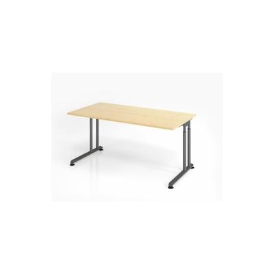 PROREGAL Schreibtisch Nilo | Ahorn | Graues Gestell | BxT 160x80cm | Arbeitshöhe 68-82cm | höhenjustierbar, 1cm Raster | C-Fuß-Gestell | Bürotisch Image