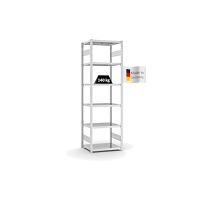 PROREGAL Fachbodenregal Stecksystem | Grundregal | HxBxT 250x75x50cm | 6 Ebenen | Fachlast 140 kg | Beidseitig nutzbar | Lichtgrau Image