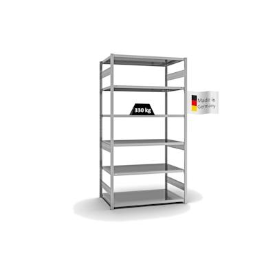 PROREGAL Fachbodenregal Stecksystem | Grundregal | HxBxT 250x130x80cm | 6 Ebenen | Fachlast 330 kg | Beidseitig nutzbar | Verzinkt Image