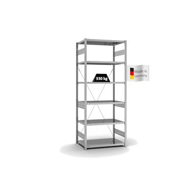 PROREGAL Fachbodenregal Stecksystem | Grundregal | HxBxT 250x100x60cm | 6 Ebenen | Fachlast 330 kg | Einseitig nutzbar | Verzinkt Image