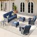 Red Barrel Studio® Tanzi 6 - Person Seating Group w/ Cushions, Wicker in Gray/Blue | 33.85 H x 72.83 W x 34.64 D in | Outdoor Furniture | Wayfair