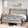 17 Stories Bed Frame w/ Rustic Wood Headboard & Footboard Metal in Gray | 43.3 H x 83.1 W x 78 D in | Wayfair 99069EE88F794892AB43E4AD51E6E6A5