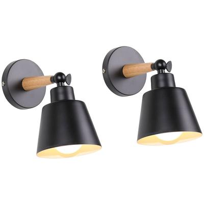 2er Wandleuchte Holz, Moderne Wandlampe Innen mit Metall Lampenschirm, Wandstrahler Art Licht Decor Image