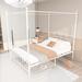 Full Size Metal Canopy Bed Frame with Headboard and Footboard White