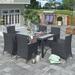 7Pcs Outdoor Wicker Dining Set with Beige Cushion