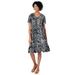 Plus Size Women's Short Pullover Crinkle Dress by Woman Within in Black Ikat (Size 22 W)
