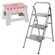 Kleeneze COMBO-8707 Ladder & Stool Set – 3 Step Ladder with Small Step Stool, Foldable/Collapsible, Lightweight, Non-Slip Feet, Steel Stepladder, Plastic Step-Up Footstool, 150kg Capacity, Grey/Pink