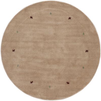 Wollteppich CARPETFINE "Gabbeh Uni", beige, H:15mm Ø:300cm, Wolle, Teppiche, reine Wolle handgewebt, Gabbeh Tiermotiv warmes Raumklima viele Größen Image