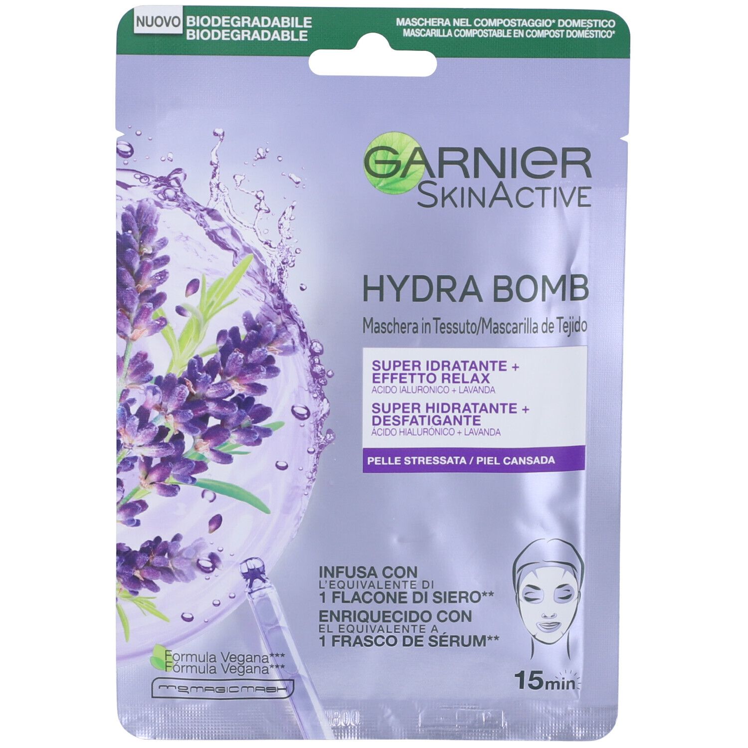 Garnier Maschera in Tessuto Skin Active Hydra Bomb Lavanda, Formula Su