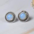 Milky Opalite 925 Sterling Silver Gemstone 1 Pair Stud Earring ~ Handmade Jewelry Round Shape October Birthstone Gift For Anniversary