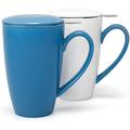 Red Barrel Studio® Tea Mugs Set of 2, 16 Oz Ceramic Tea Cups w/ Infuser & Lid Porcelain/Ceramic in Blue | 5 H x 6 W in | Wayfair