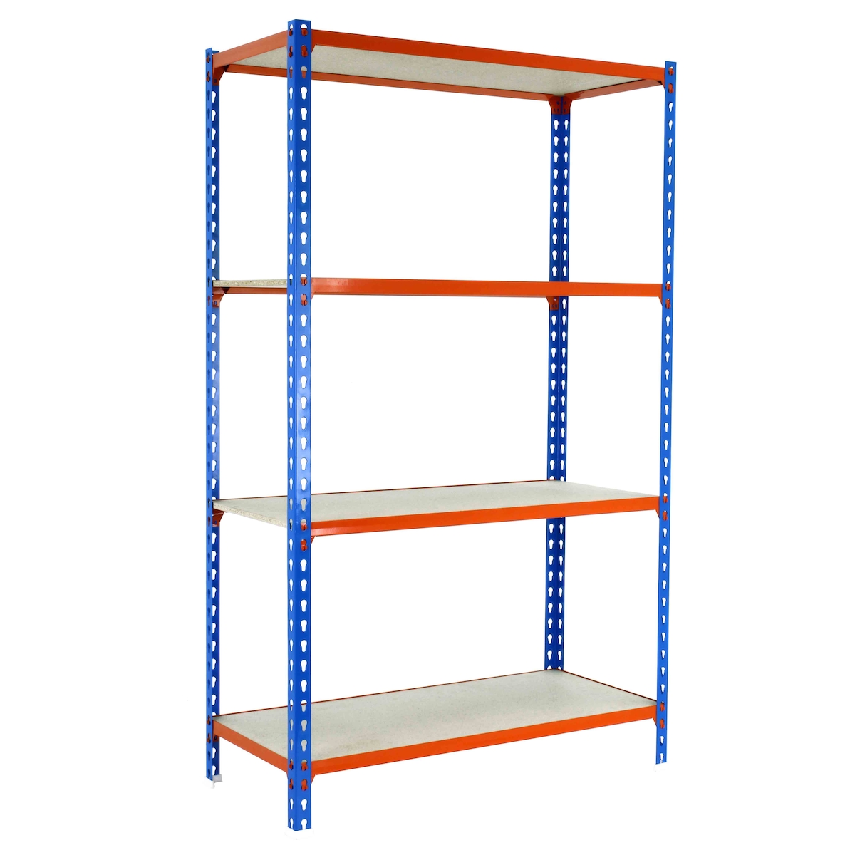 SimonRack Metall-Steckregal Simonclick plus Maderclick 4 Fachböden mit 150 kg pro Ebene in BLAU/ORANGE/HOLZ 1500x900x300 mm (Höhe x Länge x Breite) Image