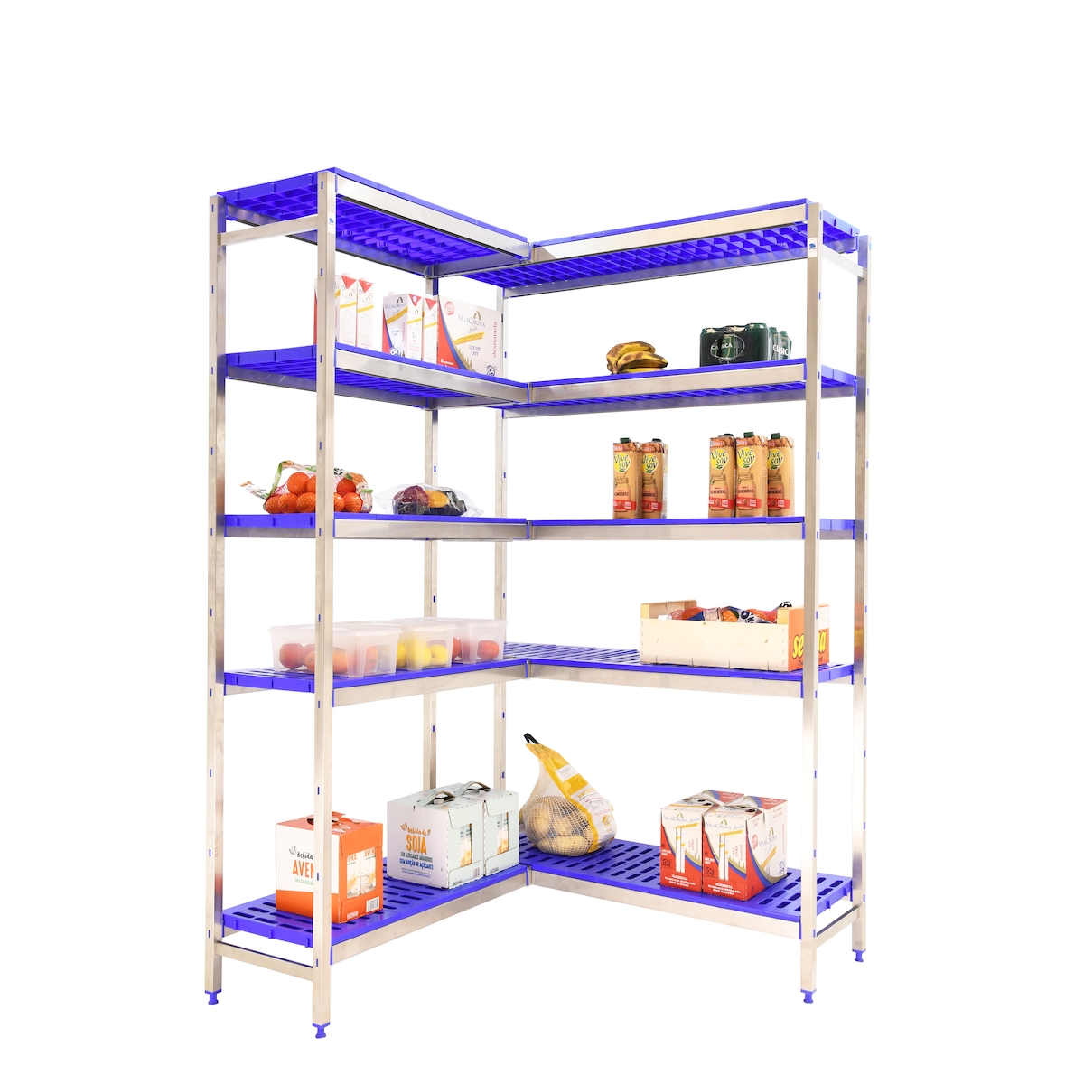 SimonRack Simoninox Edelstahl-Eckregal 5 Fachböden aus Polypropilen 1600x1760x500 mm (Höhe x Länge x Breite) Image